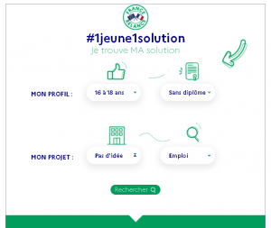 Copie d'écran de l'outil en ligne 1 Jeune 1 Solution