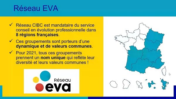 Diapo de présentation du Réseau EVA, qui réunit les opérateurs du conseil en évolution professionnelle (CEP)