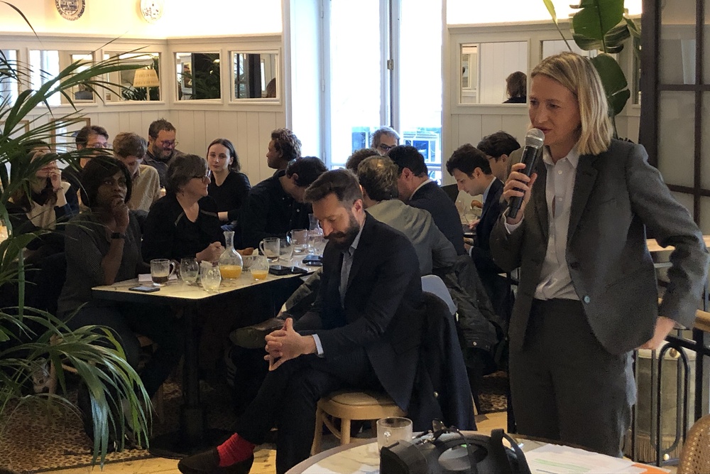 La ministre du Travail et de l’Emploi Astrid Panosyan-Bouvet devant l’Ajis, le 3 avril 2025.
