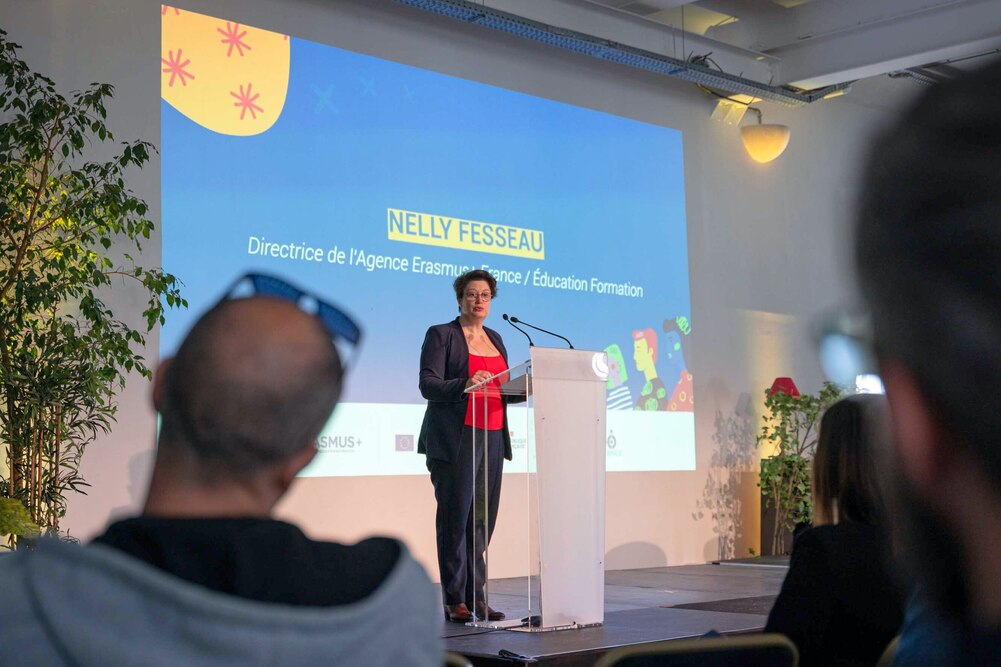 Nelly Fesseau, directrice générale de l’agence Erasmus+ France / Education Formation, lors d’une journée organisée pour valoriser le secteur de l’éducation des adultes et célébrer les 10 ans de la plateforme Epale, le 2 juin 2025.