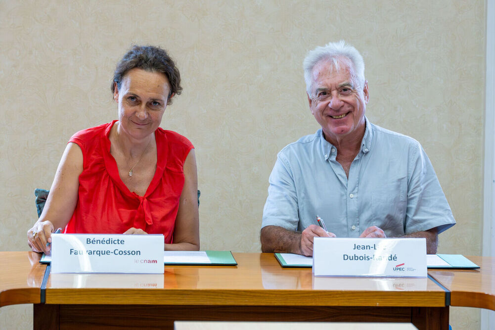 Bénédicte Fauvarque-Cosson, administratrice générale du Cnam, et Jean-Luc Dubois-Randé, président de l’Université Paris-Est Créteil.