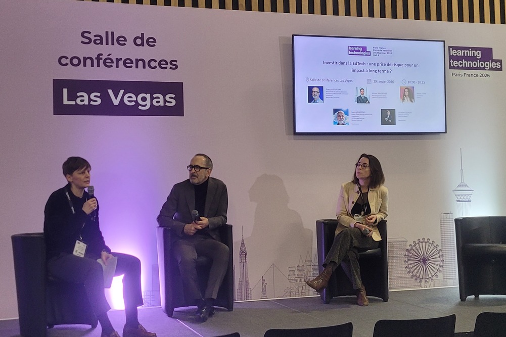 Lors de la conférence “Investir dans la EdTech : une prise de risque pour un impact à long terme ?” organisée au salon Learning Technologies jeudi 29 janvier 2026.