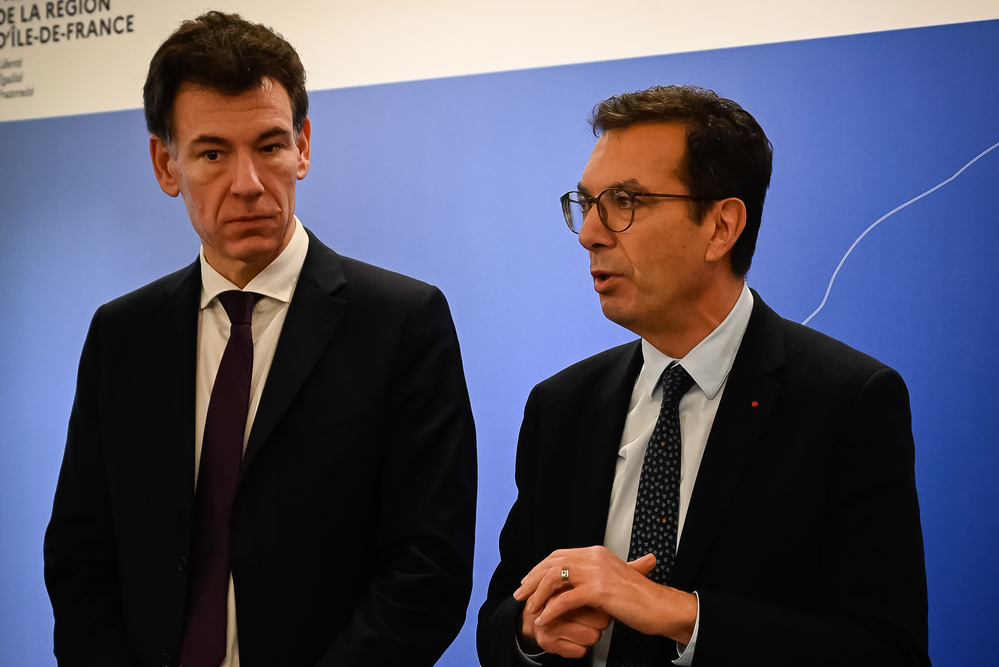 Philippe Baptiste, ministre de l’Enseignement supérieur, et Jean-Pierre Farandou, ministre du Travail, à la préfecture d’Île-de-France le 19 février 2026.