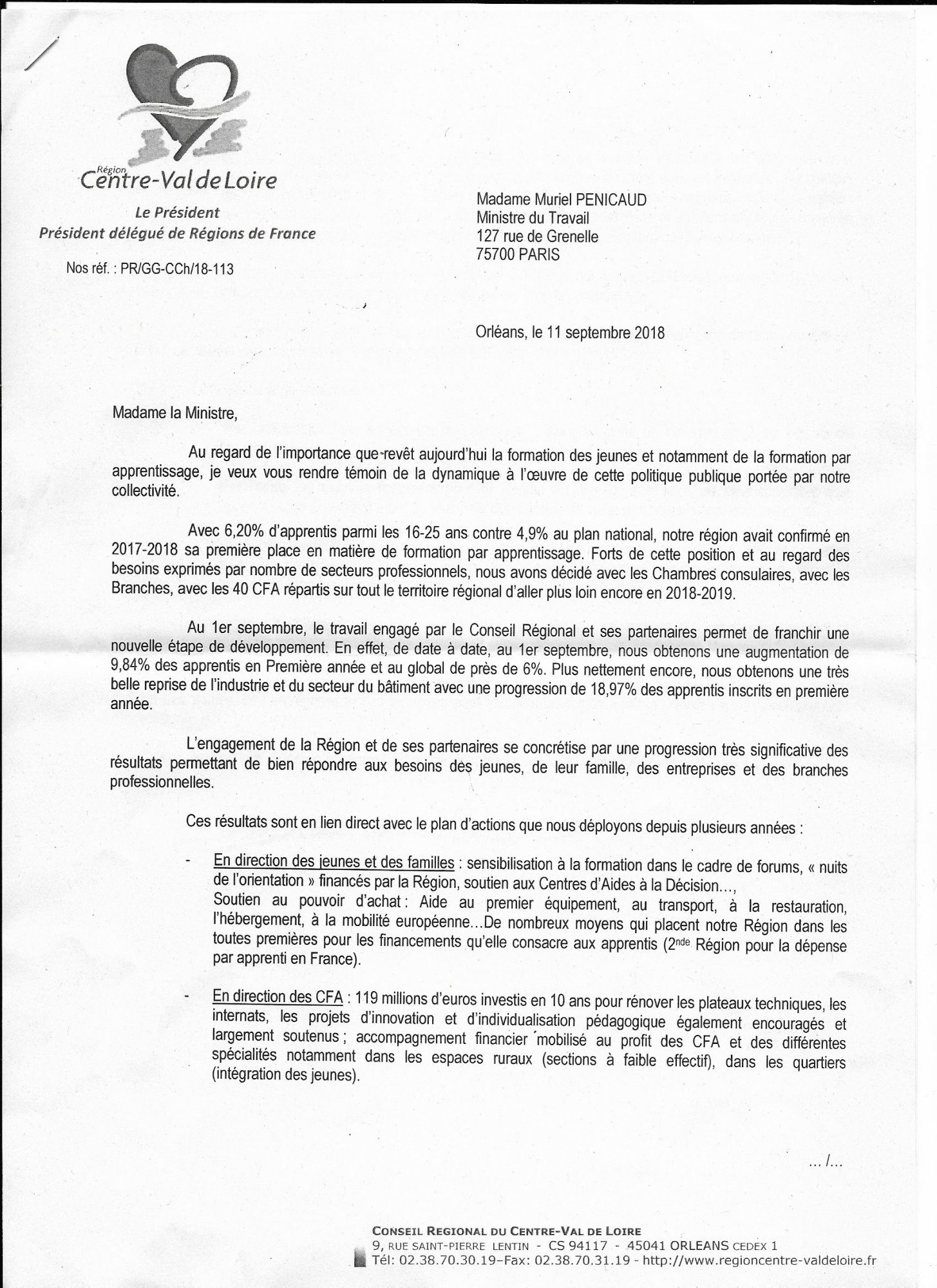 Lettre François Bonneau à Muriel Pénicaud, page 1