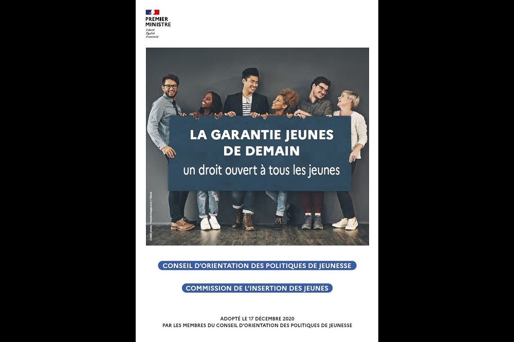 Couverture du rapport du Conseil d'orientation des politiques de jeunesse, "La Garantie Jeunes de demain, un droit ouvert à tous les jeunes", adopté le 17 décembre 2020