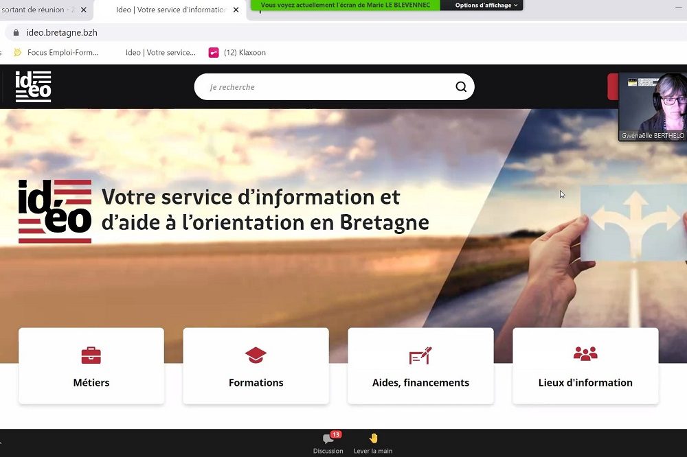 Copie d'écran du site IDEO, service d’aide à l’information et à l’orientation en Bretagne