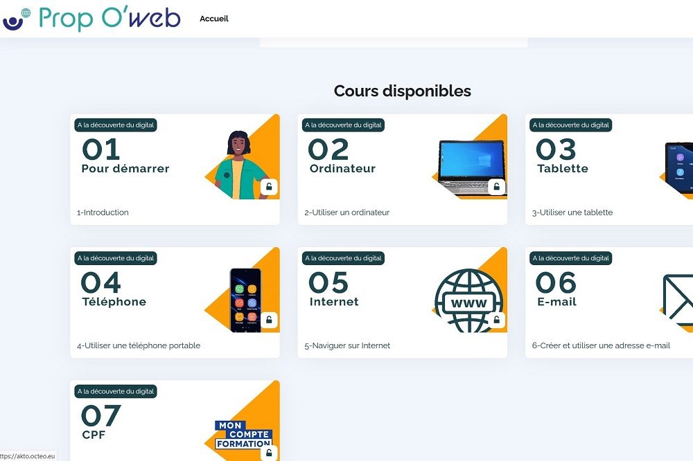 Page d'accueil du site Prop O'Web